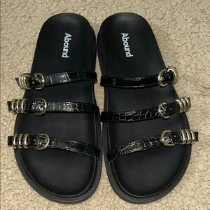 Abound Black Sandals with Gold Buckles